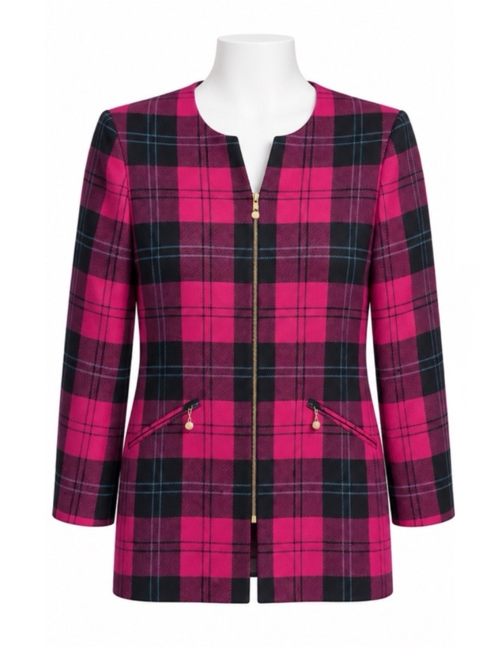 Size 12 Studio J Vintage Virgin Wool Red Plaid Longline Jacket Canada